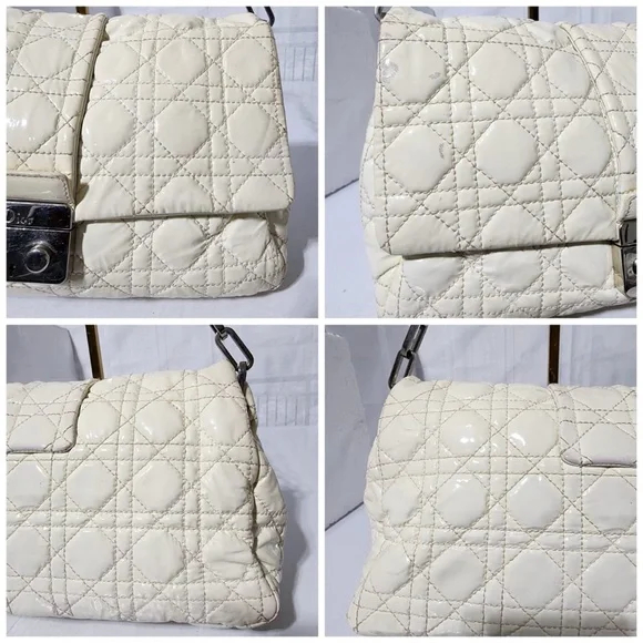 Authentic CHRISTIAN DIOR Lambskin Patent Cannage New Lock Flap Shoulder Bag - Picture 9 of 16